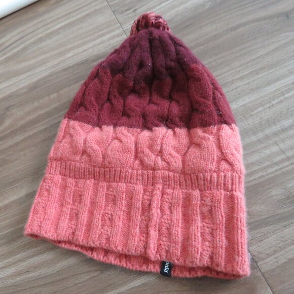 PATAGONIA Women's Pom Beanie Hat Wool Blend Pink Stripe Fleece Lined Outdoor - Picture 6 of 10